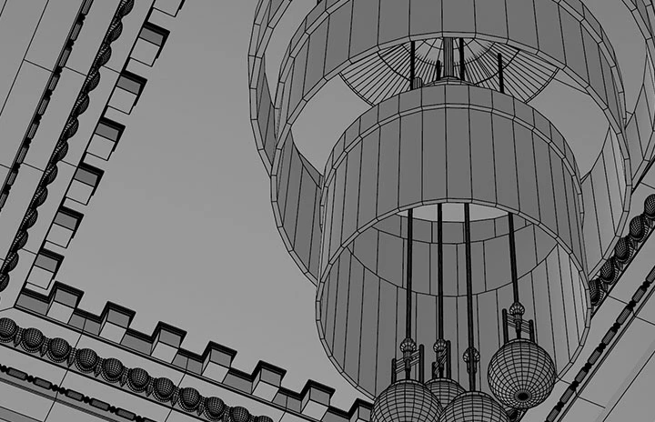 Wireframe of details in model