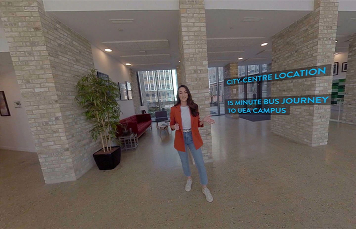 Student in accommodation lobby