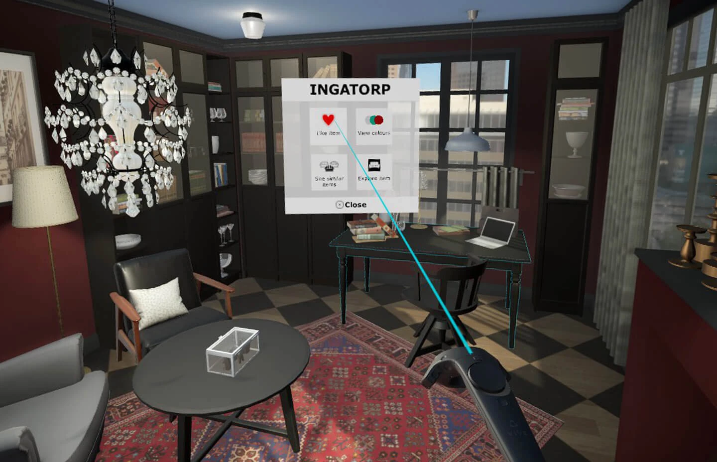 VR room with menu overlay